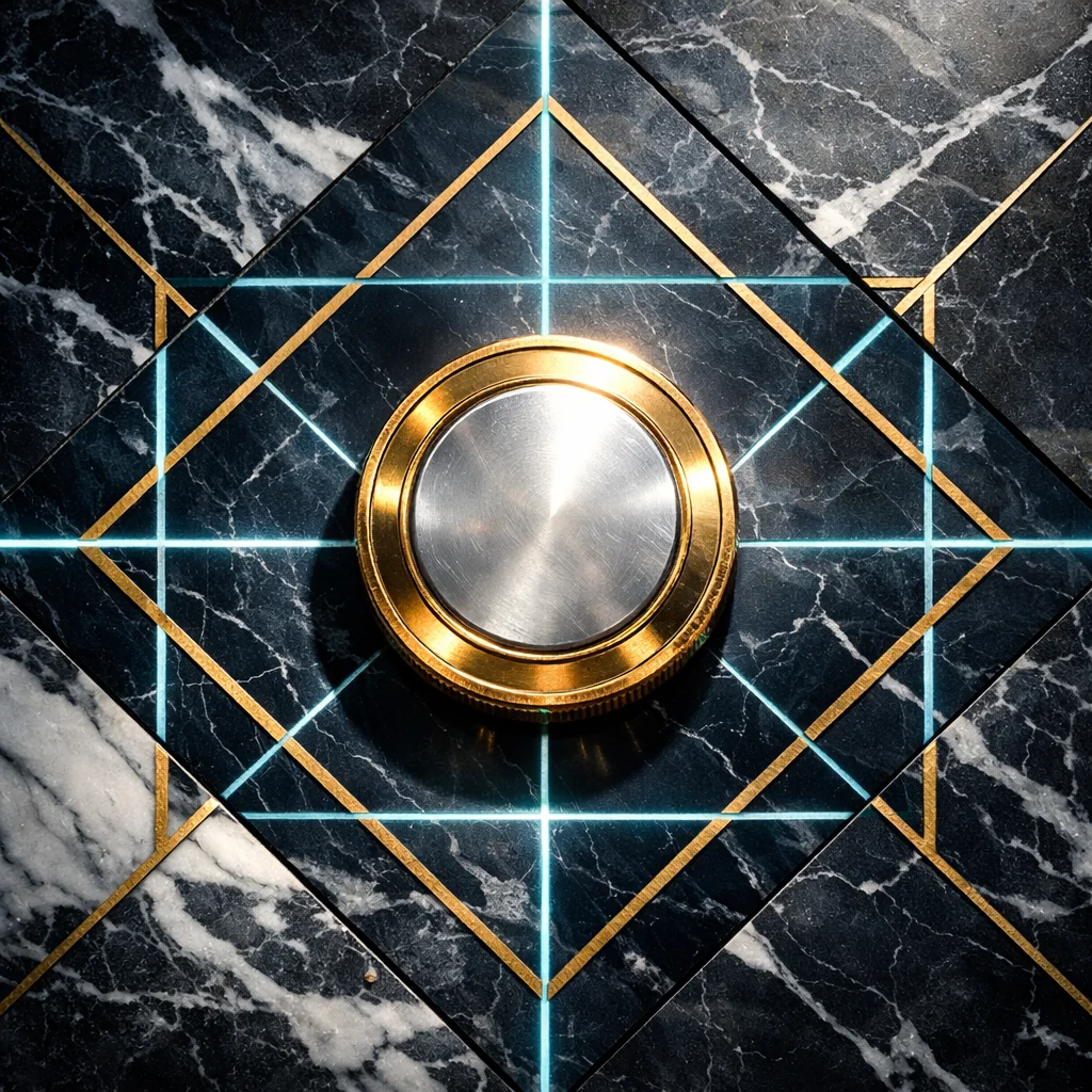 Gouden Bitcoin munten met geometrische marmer achtergrond